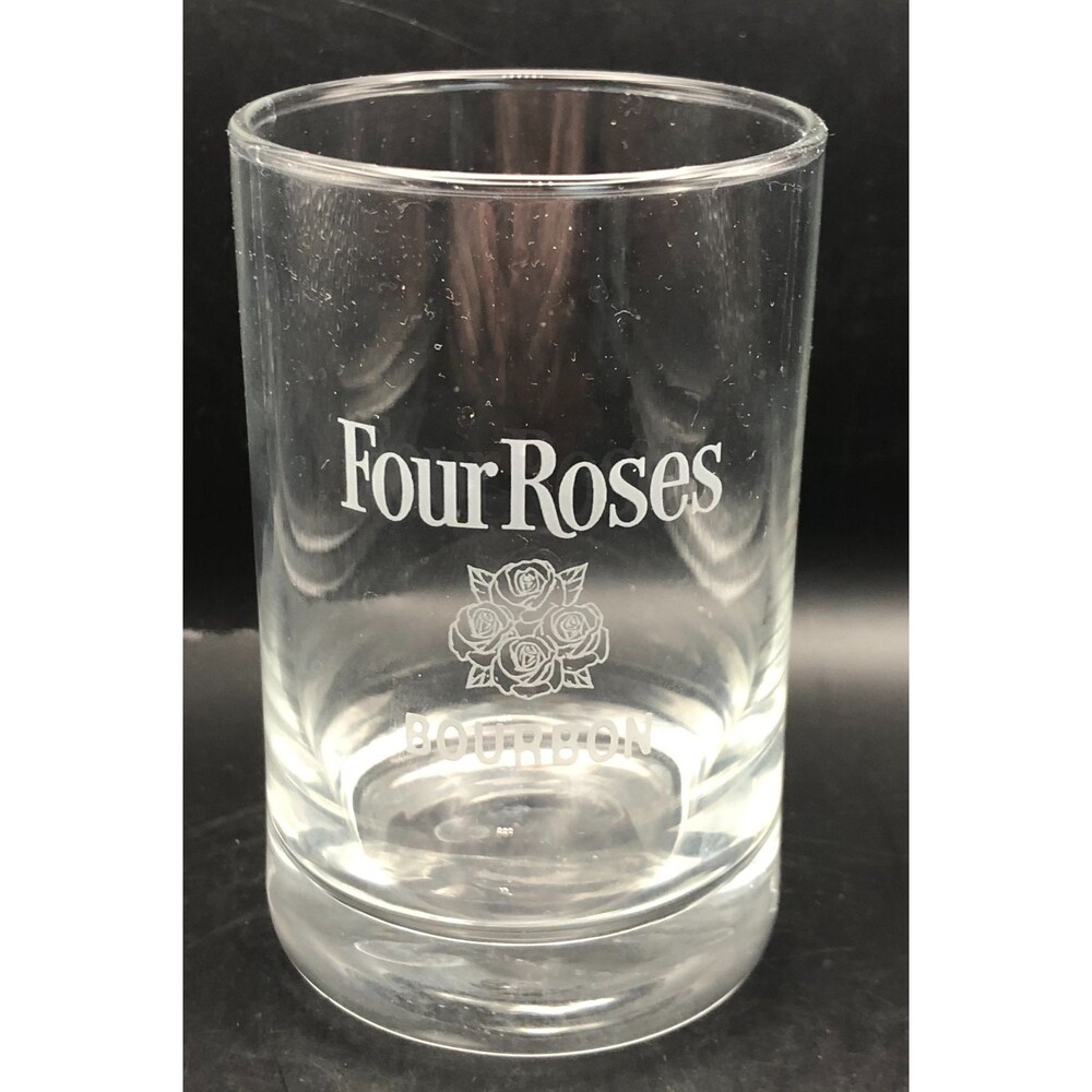 Four Roses Bourbon Whiskey Tasting Glass Heavy Bottom 4 oz Etched